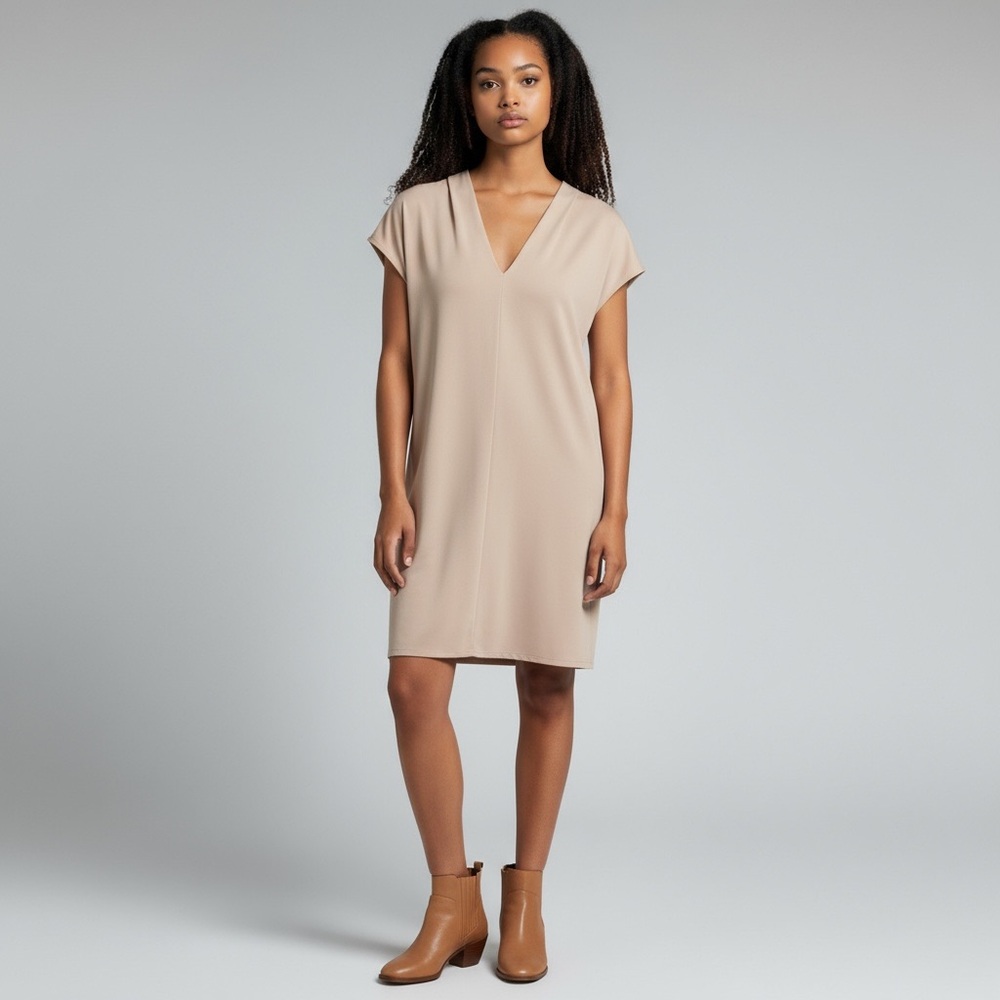 Women's TALBOTS Beige V-Neck Shift Dress M